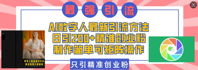 AI数字人最新引流方法，日引200+精准创业粉，制作简单可矩阵操作-kk网创