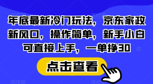 年底最新冷门玩法，京东家政新风口，操作简单，新手小白可直接上手，一单挣30【揭秘】-kk网创