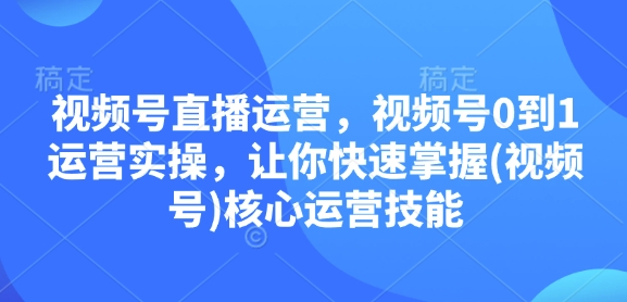 视频号直播运营，视频号0到1运营实操，让你快速掌握(视频号)核心运营技能-kk网创