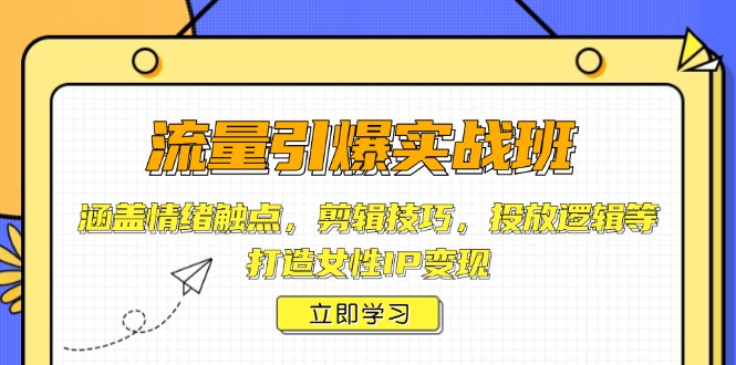 流量引爆实战班，涵盖情绪触点，剪辑技巧，投放逻辑等，打造女性IP变现-kk网创