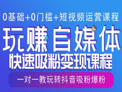 0基础+0门槛+短视频运营课程，玩赚自媒体快速吸粉变现课程，一对一教玩转抖音吸粉爆粉-kk网创