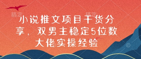 小说推文项目干货分享，双男主稳定5位数大佬实操经验-kk网创