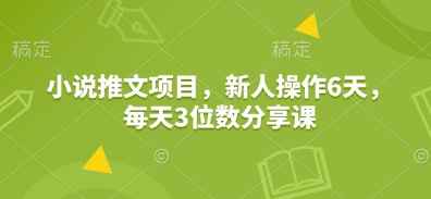 小说推文项目，新人操作6天，每天3位数分享课-kk网创