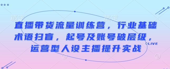 直播带货流量训练营，行业基础术语扫盲，起号及账号破层级，运营型人设主播提升实战-kk网创