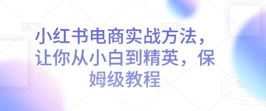 小红书电商实战方法，让你从小白到精英，保姆级教程