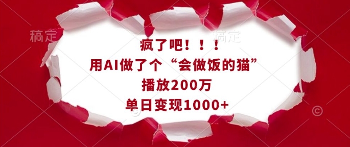 疯了吧！用AI做了个“会做饭的猫”，播放200万，单日变现1k-kk网创