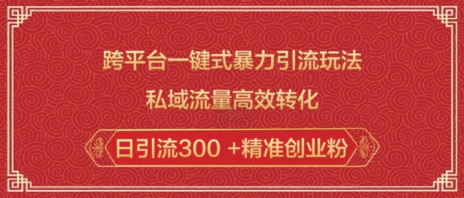 跨平台一键式暴力引流玩法，私域流量高效转化日引流300 +精准创业粉-kk网创
