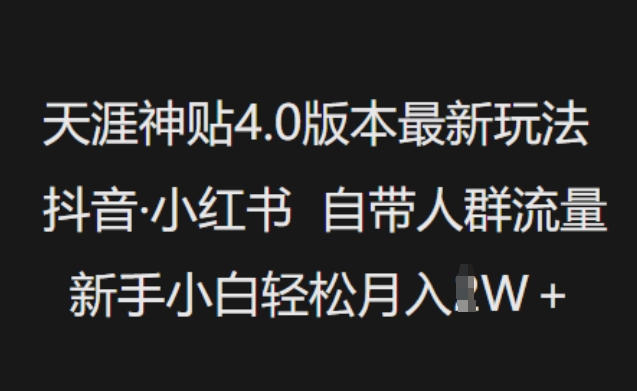 天涯神贴4.0版本最新玩法，抖音·小红书自带人群流量，新手小白轻松月入过W-kk网创