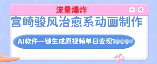 宫崎骏风治愈系动画制作，AI软件一键生成原创视频流量爆炸，单日变现多张，详细实操流程-kk网创