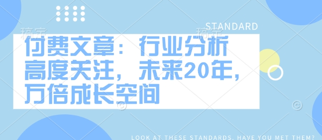付费文章：行业分析 高度关注，未来20年，万倍成长空间-kk网创