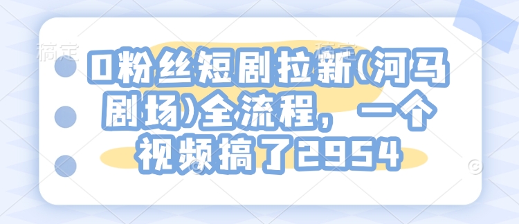 0粉丝短剧拉新(河马剧场)全流程，一个视频搞了2954-kk网创