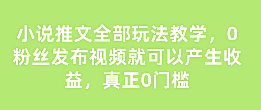 小说推文全部玩法教学，0粉丝发布视频就可以产生收益，真正0门槛-kk网创