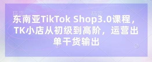 东南亚TikTok Shop3.0课程，TK小店​从初级到高阶，运营出单干货输出-kk网创