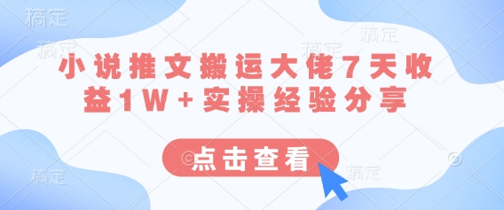 小说推文搬运大佬7天收益1W+实操经验分享-kk网创