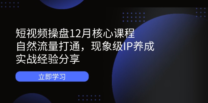 短视频操盘12月核心课程：自然流量打通，现象级IP养成，实战经验分享-kk网创