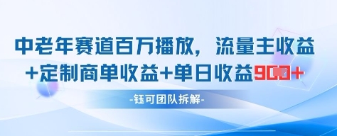 中老年赛道百万播放+流量主收益+定制收益，单日收益9张-kk网创