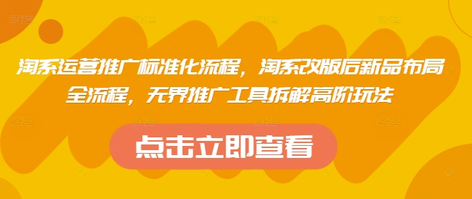 淘系运营推广标准化流程，​淘系改版后新品布局全流程，无界推广工具拆解高阶玩法-kk网创