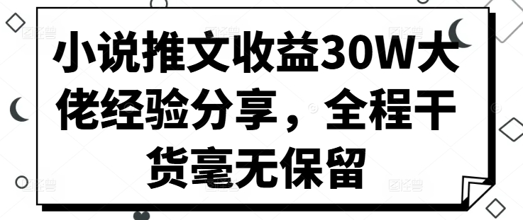 小说推文收益30W大佬经验分享，全程干货毫无保留-kk网创
