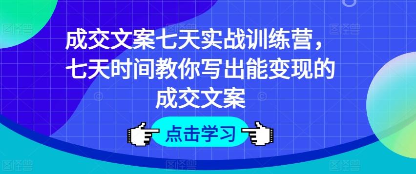 成交文案七天实战训练营，七天时间教你写出能变现的成交文案-kk网创