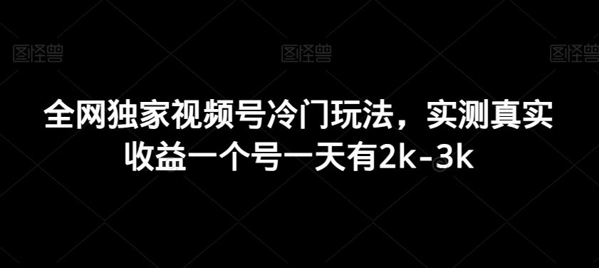 全网独家视频号冷门玩法，实测真实收益一个号一天有2k-3k-kk网创