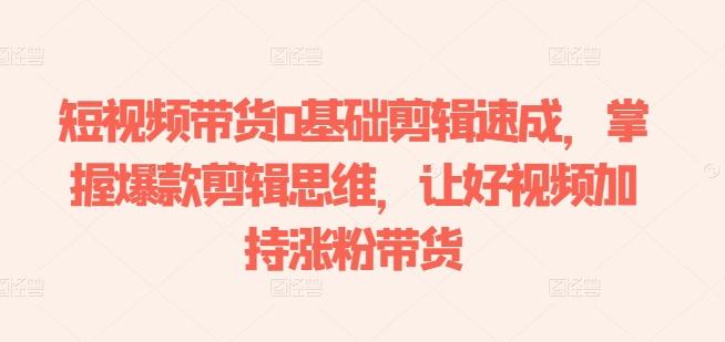 短视频带货0基础剪辑速成，掌握爆款剪辑思维，让好视频加持涨粉带货-kk网创