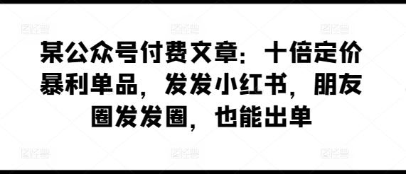 某公众号付费文章：十倍定价暴利单品，发发小红书，朋友圈发发圈，也能出单-kk网创