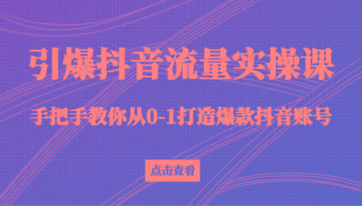 引爆抖音流量实操课，手把手教你从0-1打造爆款抖音账号(27节课)-kk网创