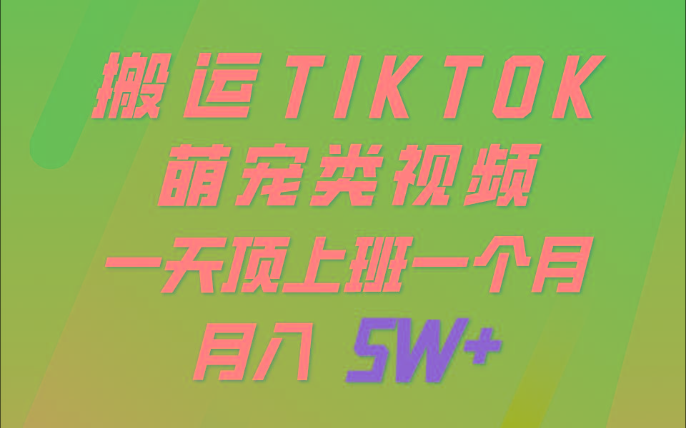 一键搬运TIKTOK萌宠类视频，一部手机即可操作，所有平台均可发布 轻松月入5W+-kk网创