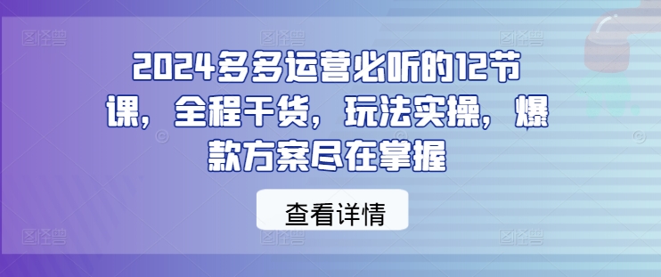 2024多多运营必听的12节课，全程干货，玩法实操，爆款方案尽在掌握-kk网创