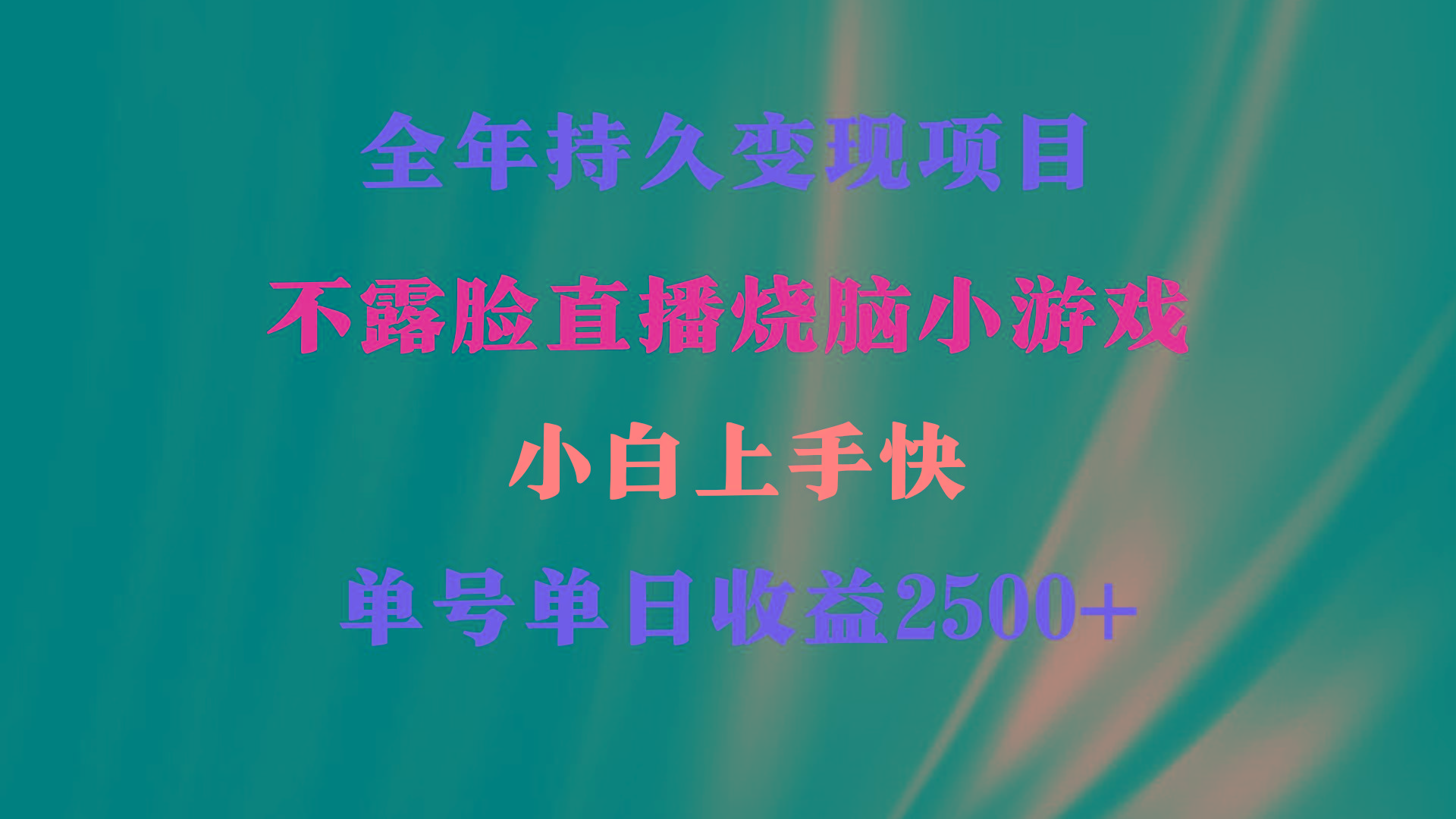 2024年 最优项目，烧脑小游戏不露脸直播  小白上手快 无门槛 一天收益2500+-kk网创
