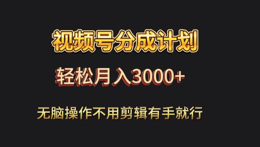 视频号流量分成，不用剪辑，有手就行，轻松月入2000+-kk网创