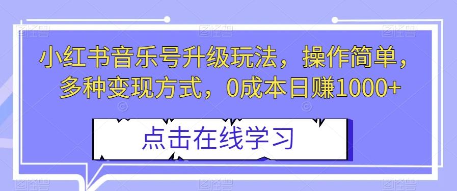 小红书音乐号升级玩法，操作简单，多种变现方式，0成本日赚1000+【揭秘】-kk网创