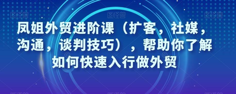 凤姐外贸进阶课（扩客，社媒，沟通，谈判技巧），帮助你了解如何快速入行做外贸-kk网创