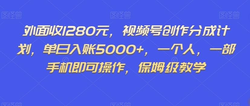 外面收1280元，视频号创作分成计划，单日入账5000+，一个人，一部手机即可操作，保姆级教学【揭秘】-kk网创