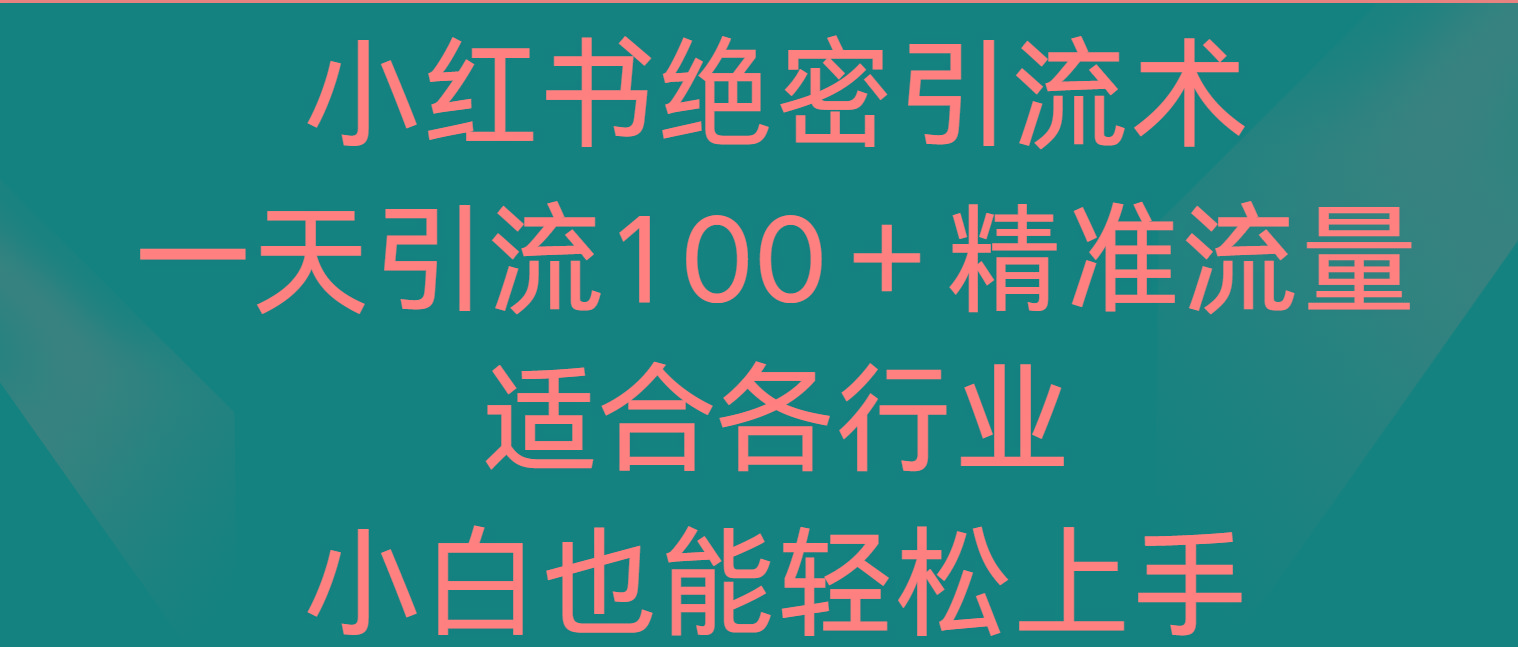 小红书绝密引流术，一天引流100＋精准流量，适合各个行业，小白也能轻松上手-kk网创