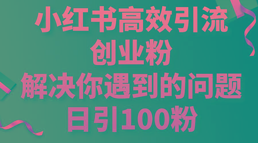 小红书高效引流创业粉，解决你遇到的问题，日引100粉-kk网创