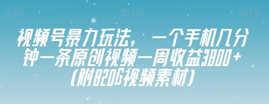 视频号暴力玩法，一个手机几分钟一条原创视频一周收益3800+（附820G视频素材）-kk网创