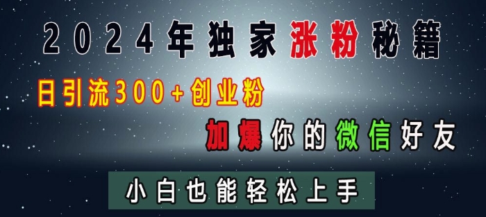 2024年独家涨粉秘籍，日引流300+创业粉，加爆你的微信好友，小白也能轻松上手-kk网创