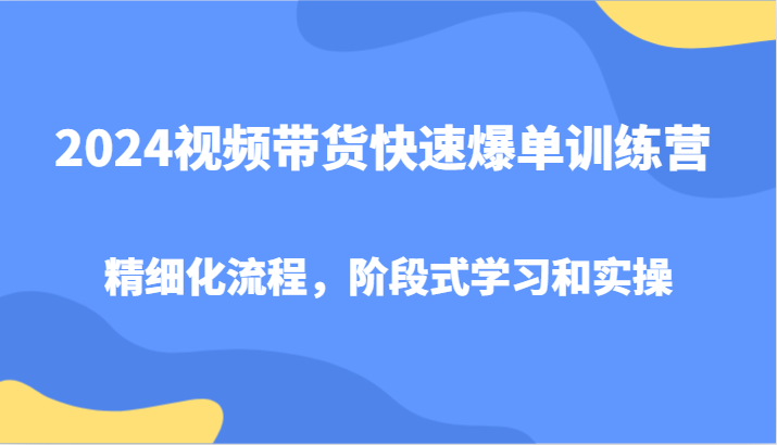 2024视频带货快速爆单训练营，精细化流程，阶段式学习和实操-kk网创
