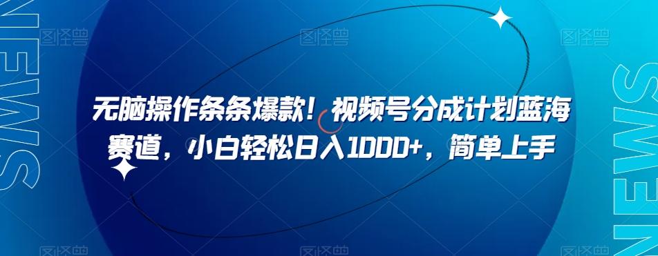 无脑操作条条爆款！视频号分成计划蓝海赛道，小白轻松日入1000+，简单上手-kk网创