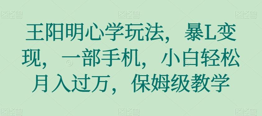 王阳明心学玩法，暴L变现，一部手机，小白轻松月入过万，保姆级教学【揭秘】-kk网创