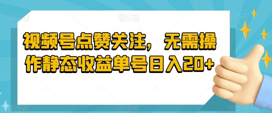视频号点赞关注，无需操作静态收益单号日入20+-kk网创