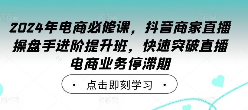 2024年电商必修课，抖音商家直播操盘手进阶提升班，快速突破直播电商业务停滞期-kk网创