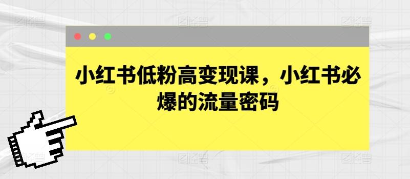 小红书低粉高变现课，小红书必爆的流量密码-kk网创