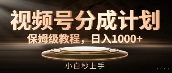 视频号分成计划保姆级教程，日入1K，小白秒上手【揭秘】-kk网创