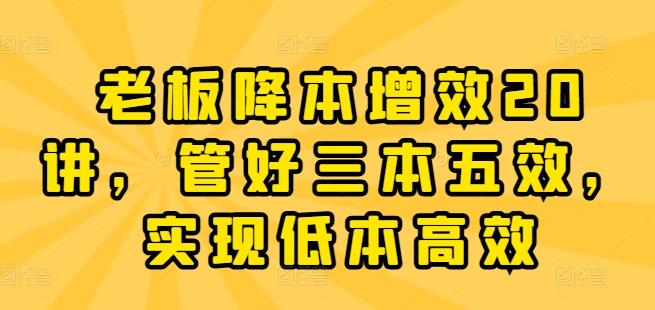 老板降本增效20讲，管好三本五效，实现低本高效-kk网创