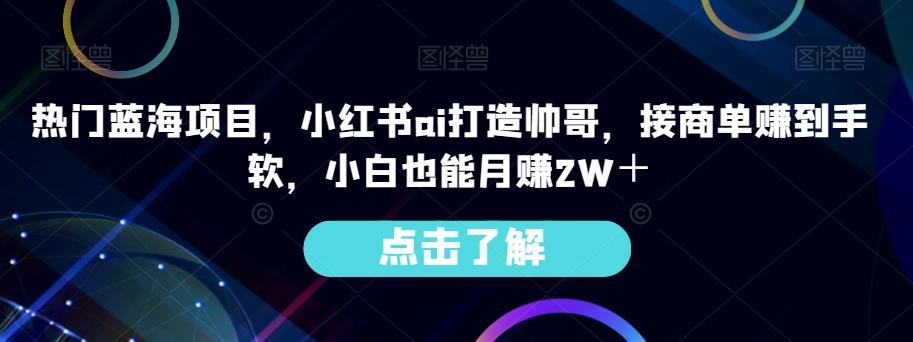 热门蓝海项目，小红书ai打造帅哥，接商单赚到手软，小白也能月赚2W＋-kk网创