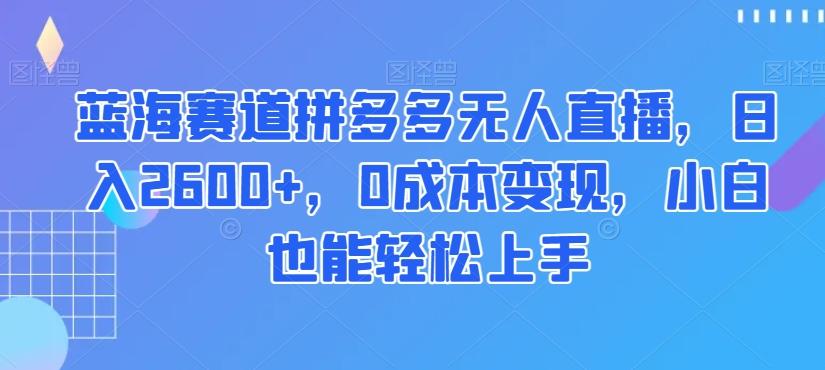 蓝海赛道拼多多无人直播，日入2600+，0成本变现，小白也能轻松上手【揭秘】-kk网创
