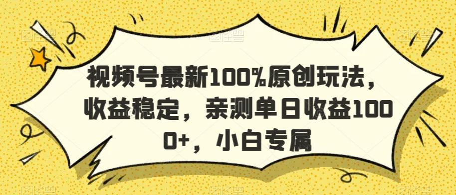 视频号最新100%原创玩法，收益稳定，亲测单日收益1000+，小白专属【揭秘】-kk网创