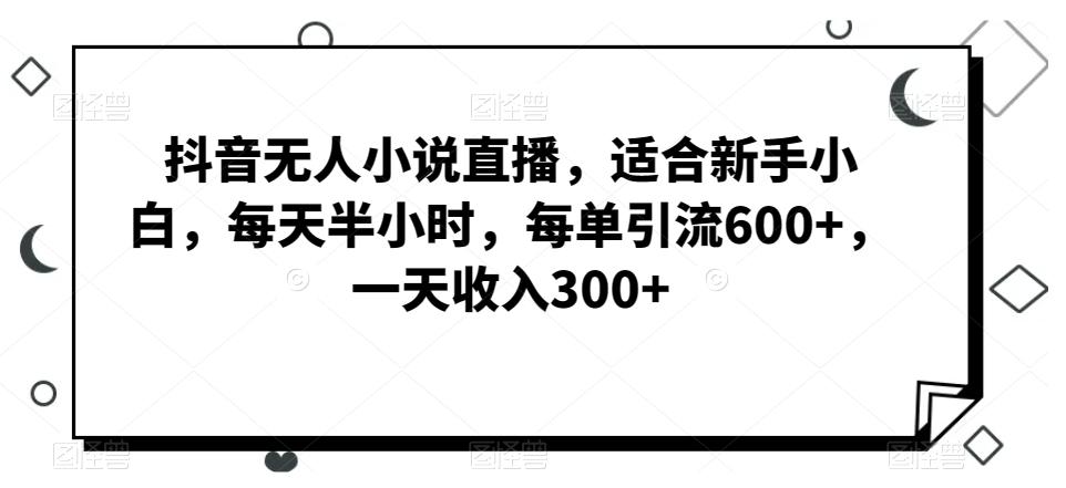 抖音无人小说直播，适合新手小白，每天半小时，每单引流600+，一天收入300+-kk网创